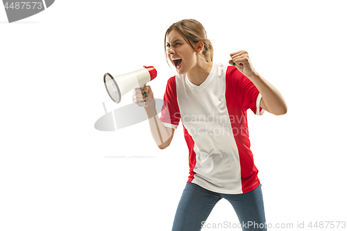 Image of French fan celebrating on white background