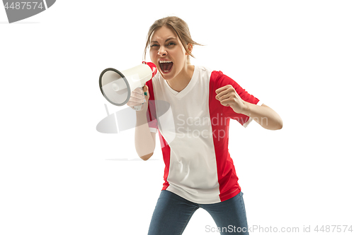 Image of French fan celebrating on white background