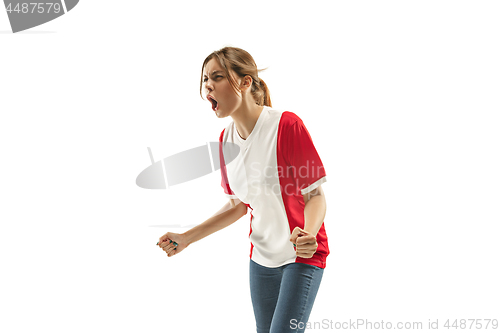 Image of French fan celebrating on white background