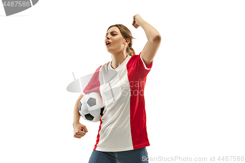 Image of French fan celebrating on white background