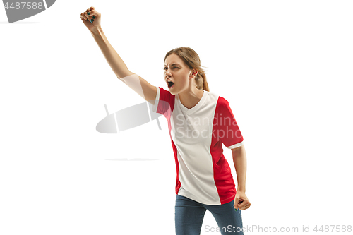 Image of French fan celebrating on white background