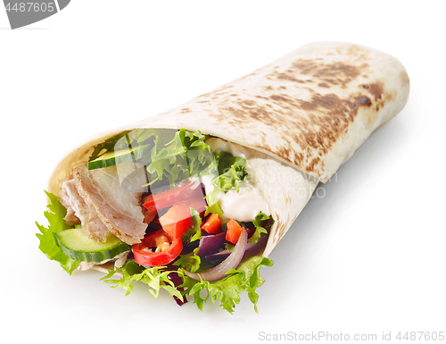 Image of Tortilla wrap with meat and vegetables