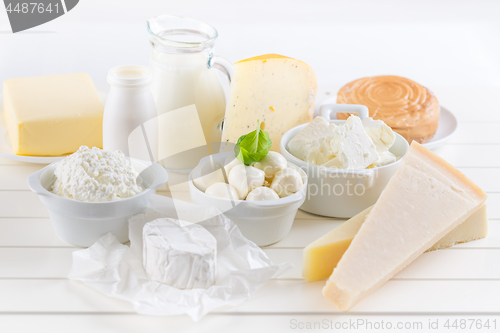 Image of Variation of dairy products on white