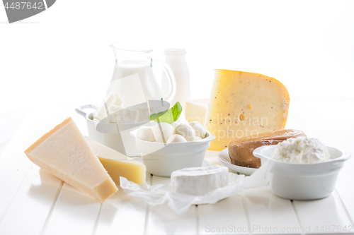 Image of Variation of dairy products on white