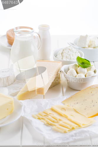 Image of Variation of dairy products on white