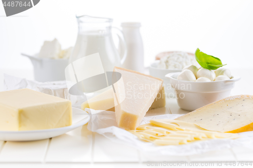 Image of Variation of dairy products on white