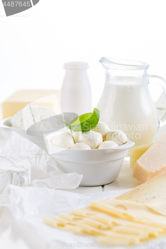 Image of Variation of dairy products on white