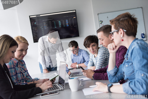 Image of Group of young people meeting in startup office