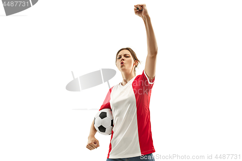 Image of French fan celebrating on white background