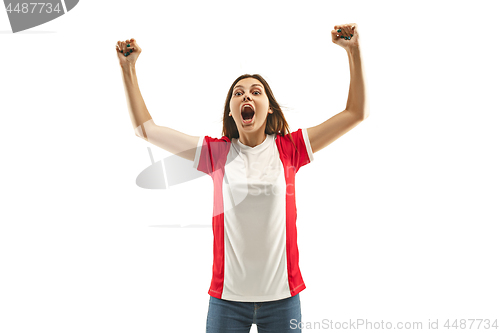 Image of French fan celebrating on white background