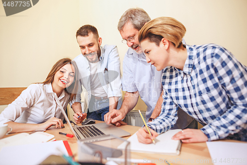 Image of Team job. Photo young businessmans working with new project in office