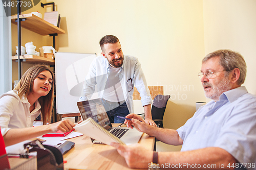 Image of Team job. Photo young businessmans working with new project in office