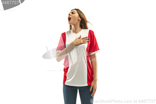 Image of French fan celebrating on white background