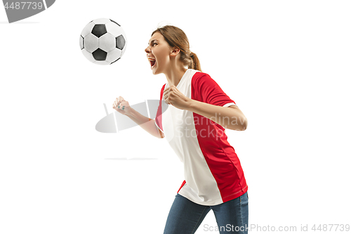 Image of French fan celebrating on white background