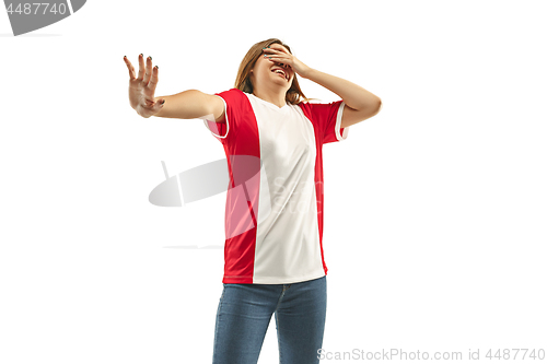 Image of The unhappy and sad French fan on white background