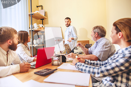 Image of Team job. Photo young businessmans working with new project in office