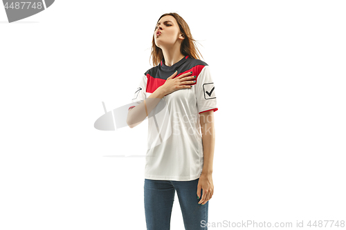 Image of egyptian fan celebrating on white background