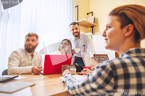 Image of Team job. Photo young businessmans working with new project in office