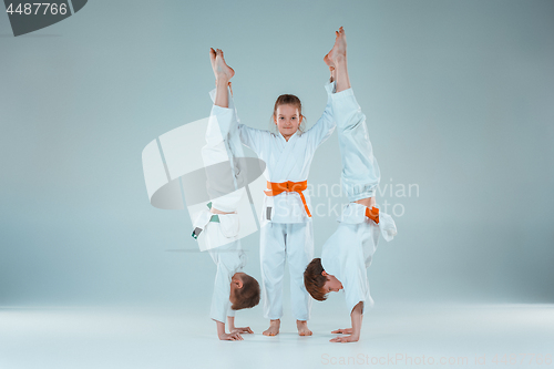 Image of The boys fighting at Aikido training in martial arts school. Healthy lifestyle and sports concept