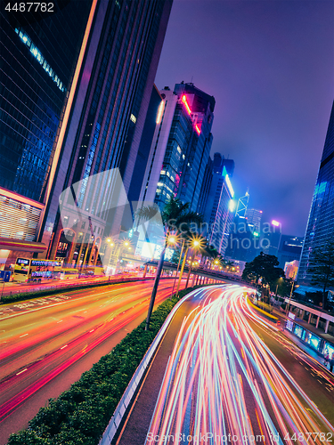 Image of Street traffic in Hong Kong at night