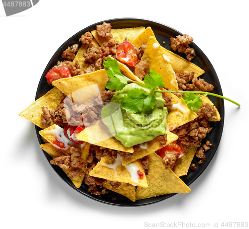 Image of corn chips nachos with fried minced meat