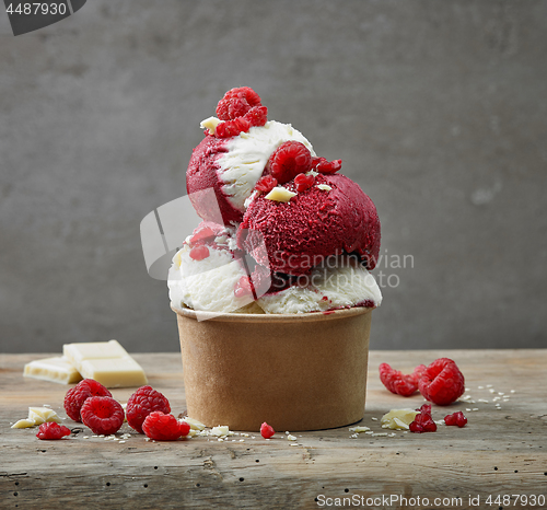 Image of white chocolat ice cream and raspberry sorbet