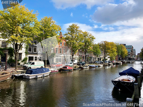 Image of Autumn view of Old Amsterdam canal