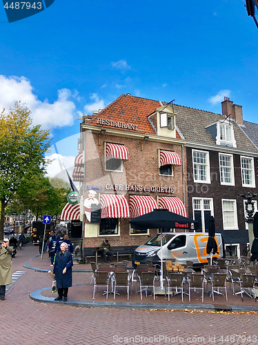 Image of Street view and restaurant facade in Amsterdam