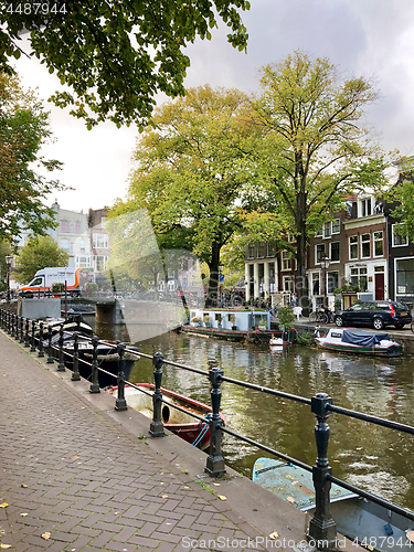 Image of Autumn view of Old Amsterdam canal