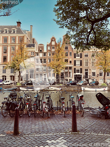 Image of Autumn view of Old Amsterdam canal