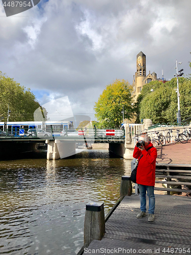 Image of Autumn view of Old Amsterdam canal