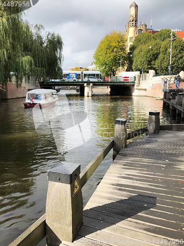 Image of Autumn view of Old Amsterdam canal