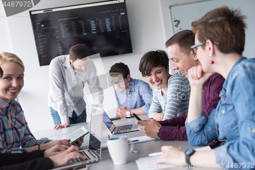 Image of Group of young people meeting in startup office