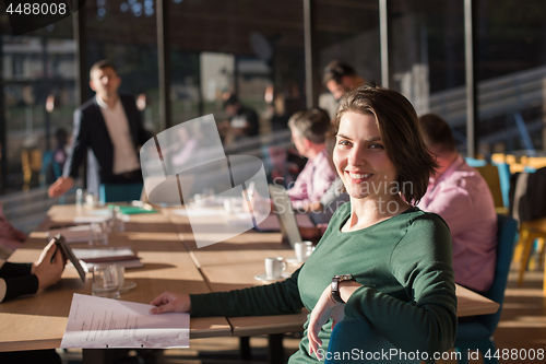 Image of Business Team At A Meeting at modern office building