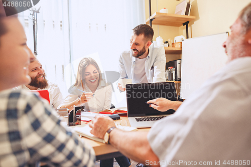 Image of Team job. Photo young businessmans working with new project in office