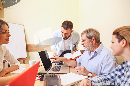Image of Team job. Photo young businessmans working with new project in office