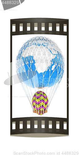 Image of Hot Air Balloon of Earth with  Easter egg.  Global Easter concep