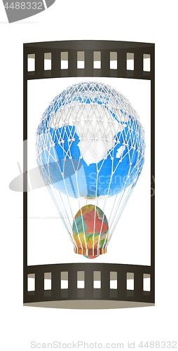 Image of Hot Air Balloon of Earth with  Easter egg.  Global Easter concep