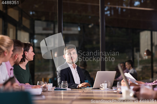 Image of Business Team At A Meeting at modern office building