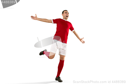 Image of Professional football soccer player isolated white background