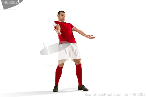 Image of Professional football soccer player isolated white background