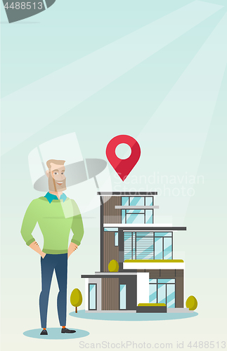 Image of Realtor on background of house with map pointer.