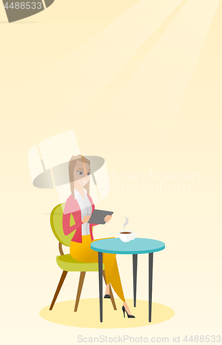 Image of Woman surfing in the social network in the cafe.