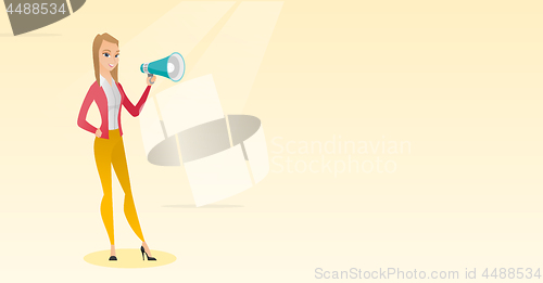 Image of Young woman speaking into a megaphone.