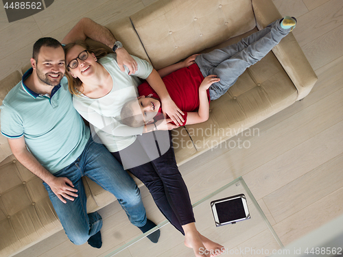Image of family with little boy enjoys in the modern living room