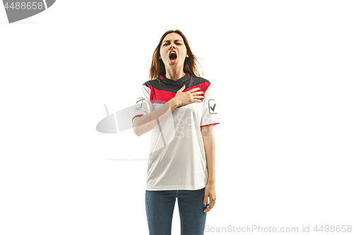 Image of egyptian fan celebrating on white background