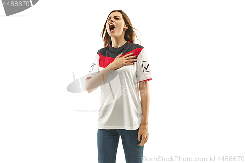 Image of egyptian fan celebrating on white background