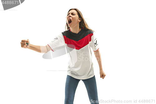 Image of egyptian fan celebrating on white background