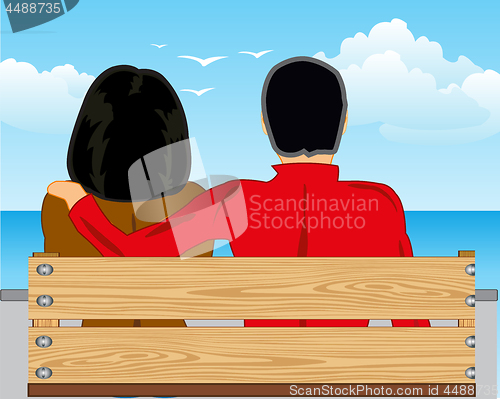 Image of Pair man and woman sit on bench