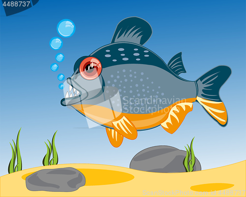 Image of Cartoon of fish to piranhases sailling in river
